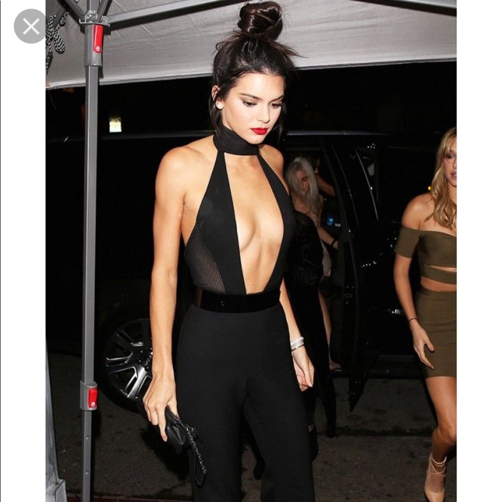 Kendall Jenner Black Choker Mesh Jumpsuit
